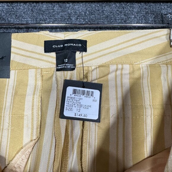 Club Monaco Pants Womens 12 Matie Slim Crop Yellow Stripe Cotton Stretch NEW - Picture 4 of 8
